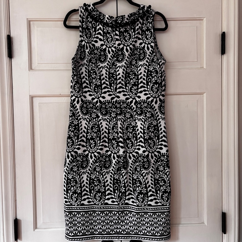 Talbots Monochromatic Elegant Black White Paisley Patterned Dress Size Medium - Picture 7 of 12